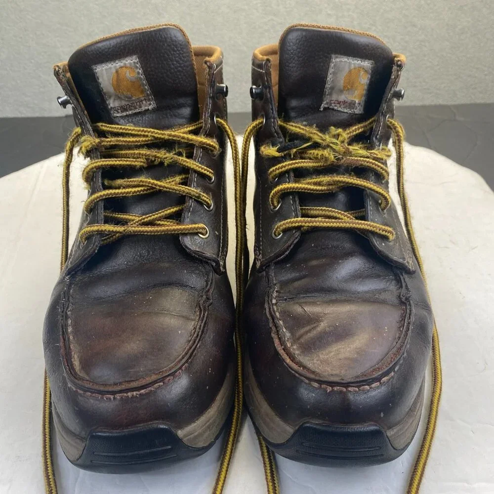 Carhartt F3445 21Men's 10.5 Lightweight Wedge Moc Toe Chukka Brown Leather Upper